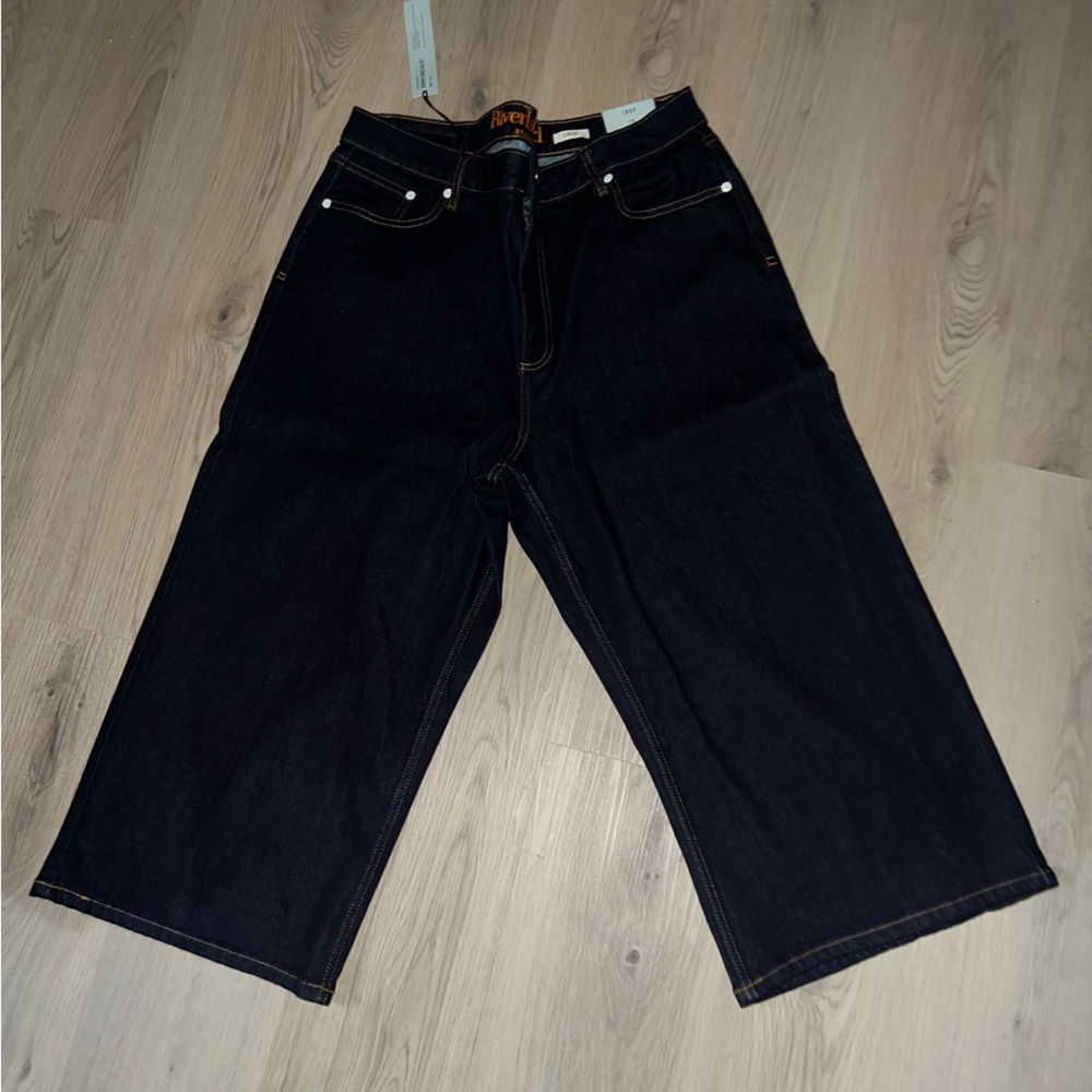 River Island High Rise Culotte Jeans Size 14 Dark Wash Wide Leg Crop
